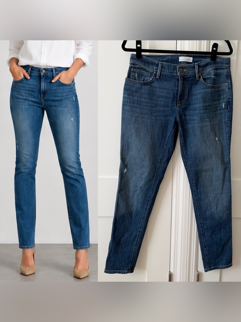 LOFT Relaxed Skinny Distressed Jeans Blue Medium Wash Sz 27/4